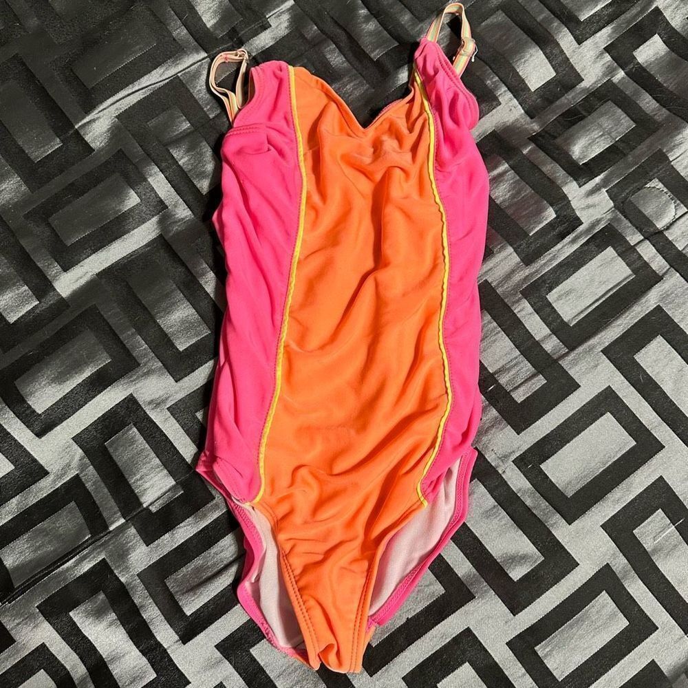 Cat & Jack neon pink/orange kids one piece swimsuit